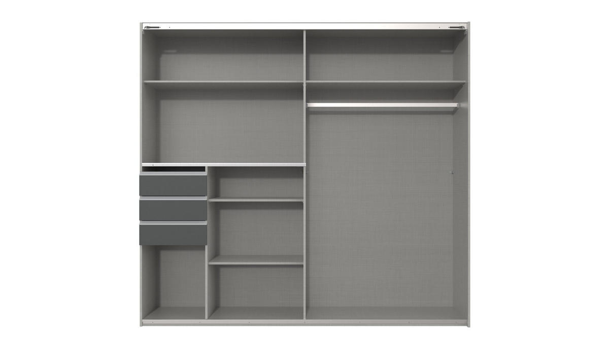 KLEIDERSCHRANK Saigon in Plankeneiche und schwarzen Griffen mit einer Spiegel Türfront – Schwebetürenschrank 2 türig - 225 cm Breite - Braun, Holzwerkstoff (80/200/120cm)