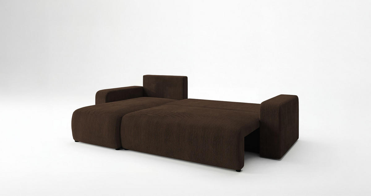 ECKSOFA PARIS links braun Cord Poso 6 - Schlaffunktion, Bettkasten - Braun, Textil (255/150cm) - Cornero