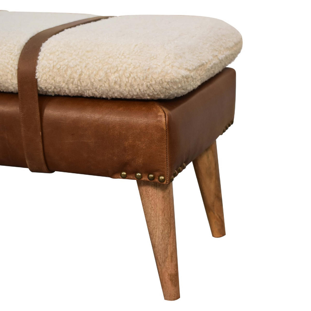 SITZBANK gepolstert - Messingfarben/Braun, Holz/Metall (90/40/35cm) - Artisan Furniture