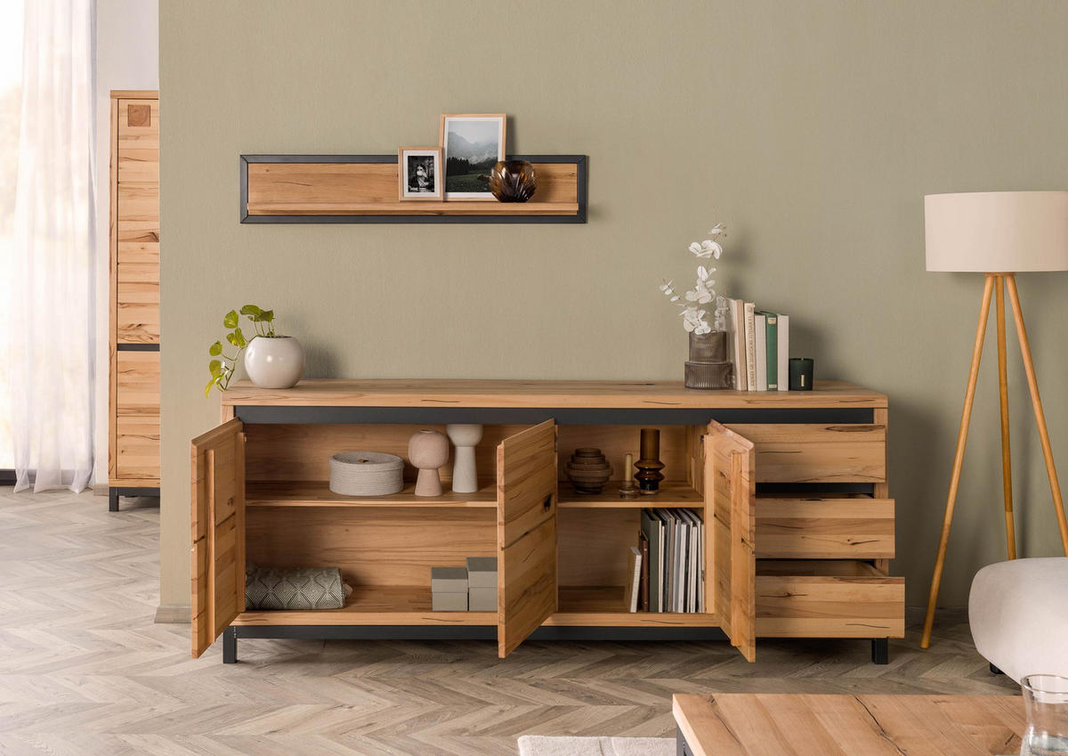 SIDEBOARD Kernbuche 210x45x85 natur geölt VILLANDERS #152 - Braun, Holz (210/85/45cm) - Massivmoebel24