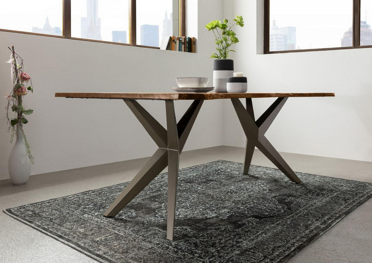 BAUMTISCH Akazie 220x100x76 natur lackiert Beine silber matt FREEFORM 4 #47 - Silberfarben/Naturfarben, Holz (100/220/76cm) - Massivmoebel24