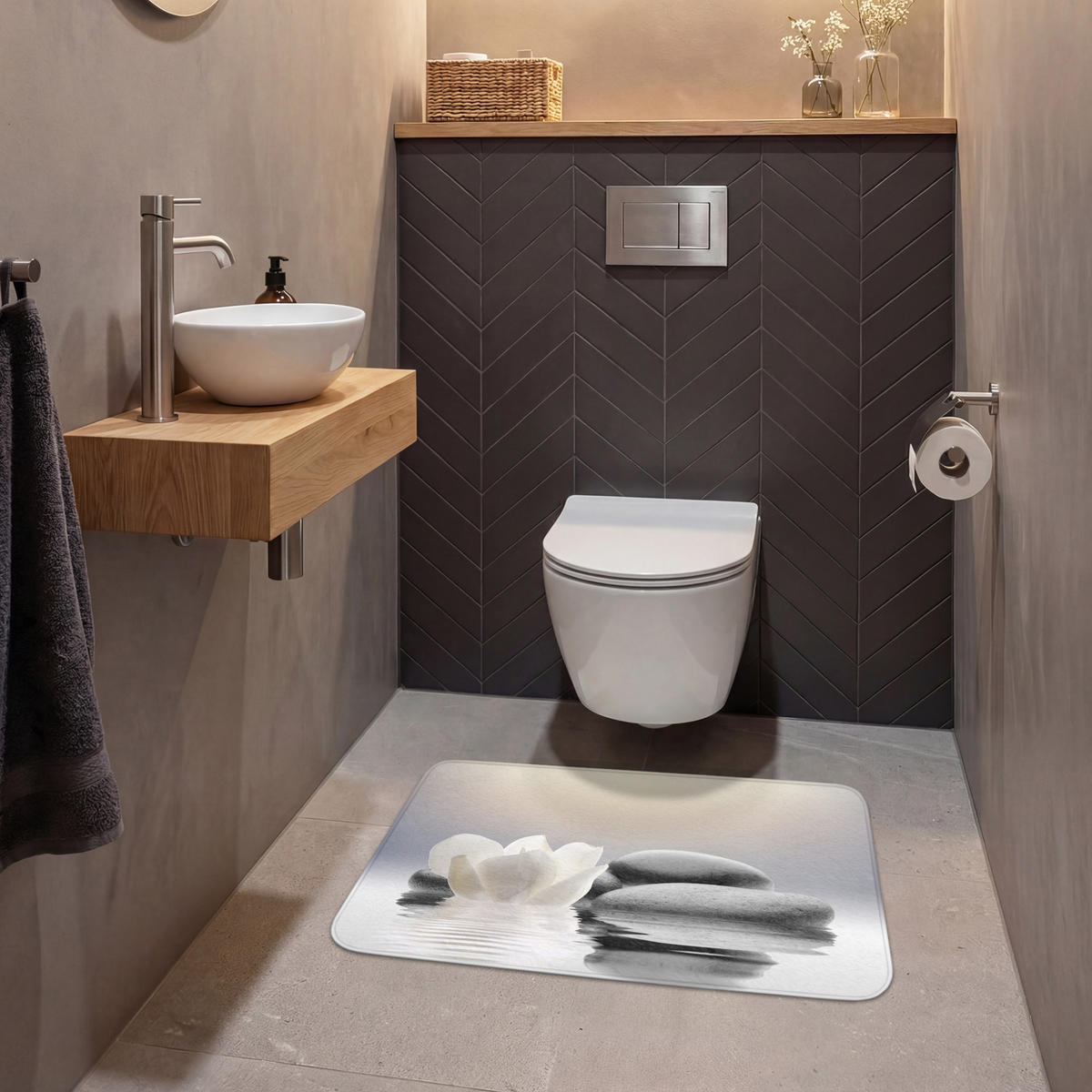 WC PŘEDLOŽKA Kameny - Lotos - Bílý - Voda - Zen 80x50 cm - bílá, textil/plast (80/1cm) - OnlyWow