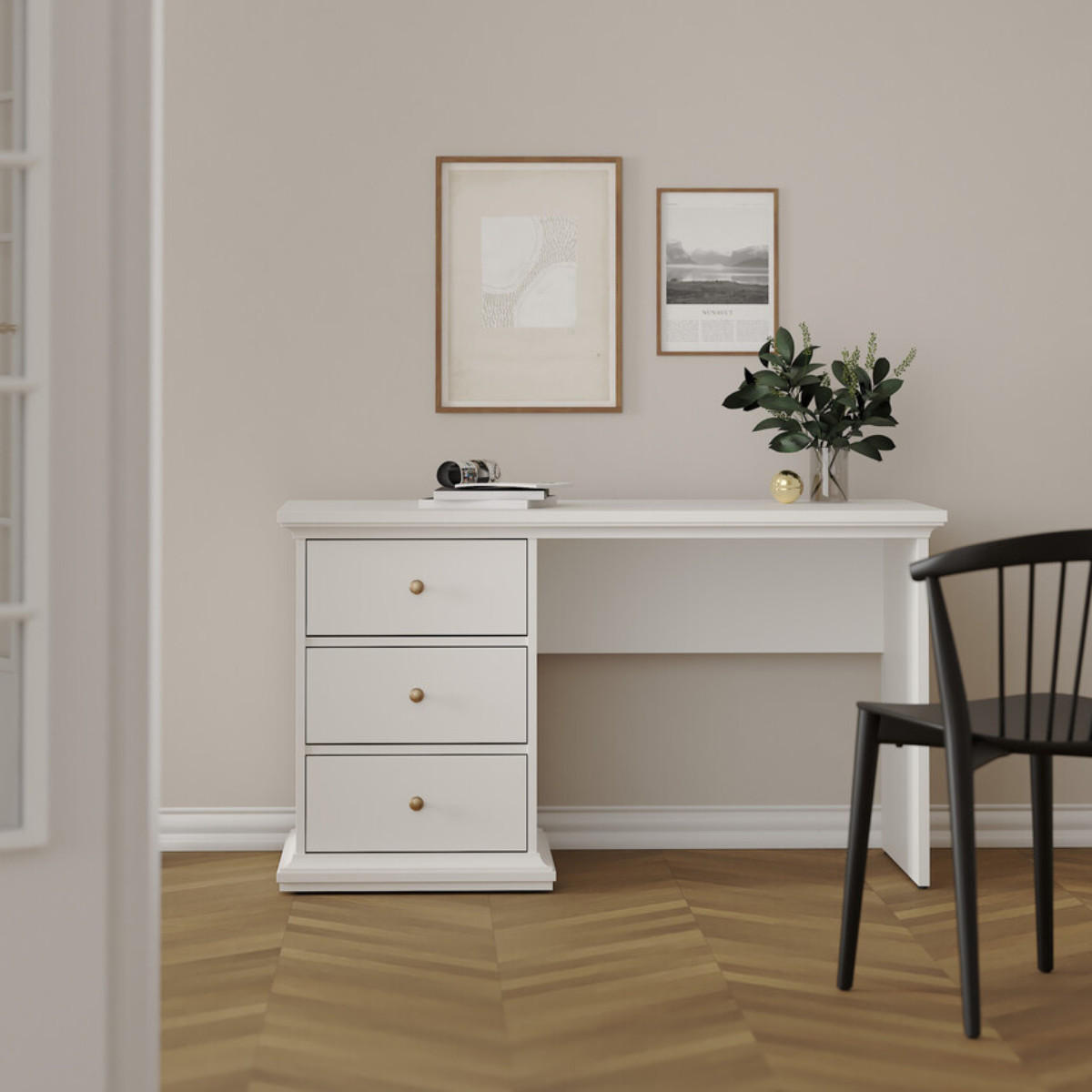 SCHREIBTISCH mit 3 Schubladen weiß sofia 130/61,6/73,9 cm - Weiß, Holzwerkstoff (62.8/61.6/73.9cm) - Calicosy