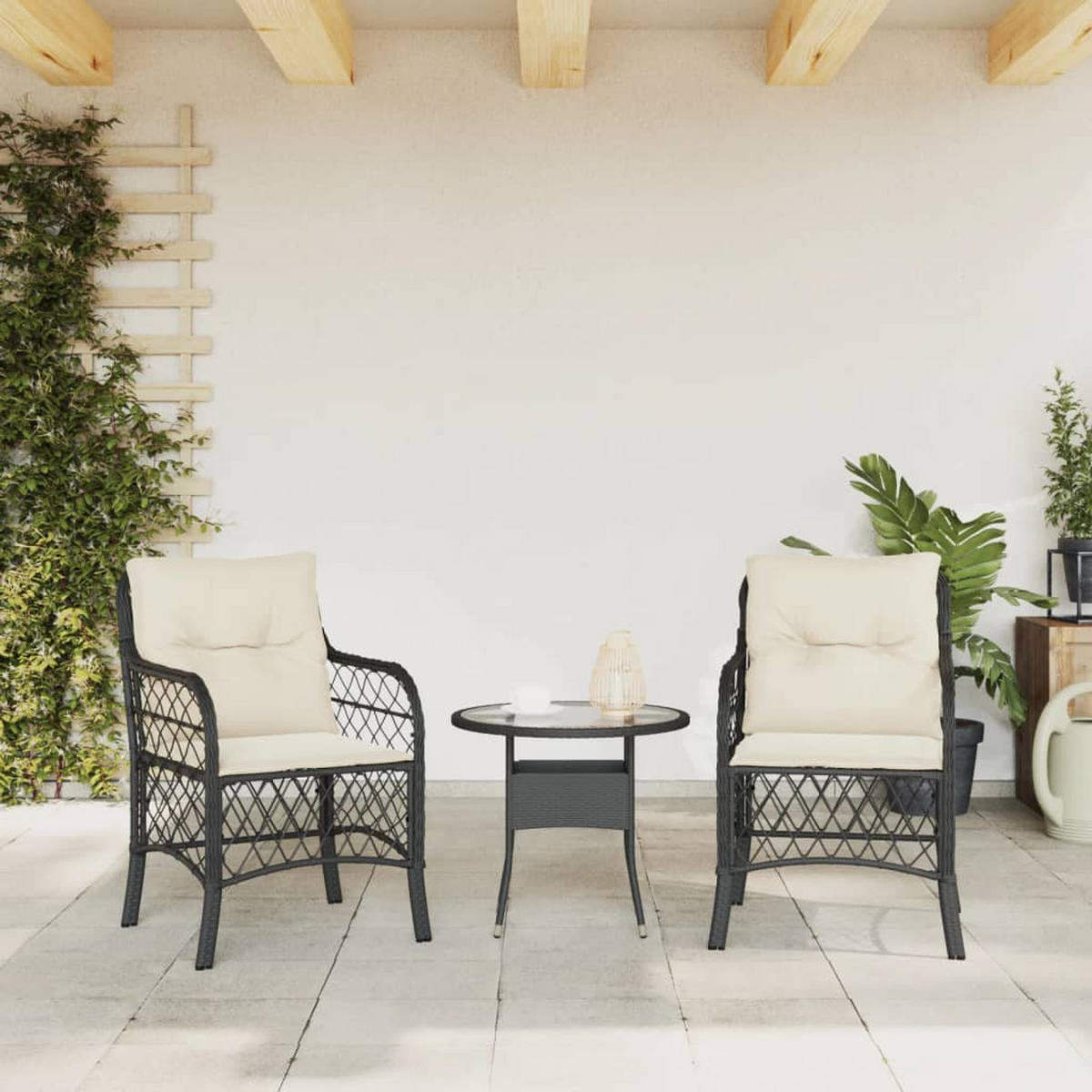 GARTENSTÜHLE Mit Kissen 2er Set Schwarz Poly Rattan - Schwarz, Kunststoff (58.5/86/67cm) - vidaXL