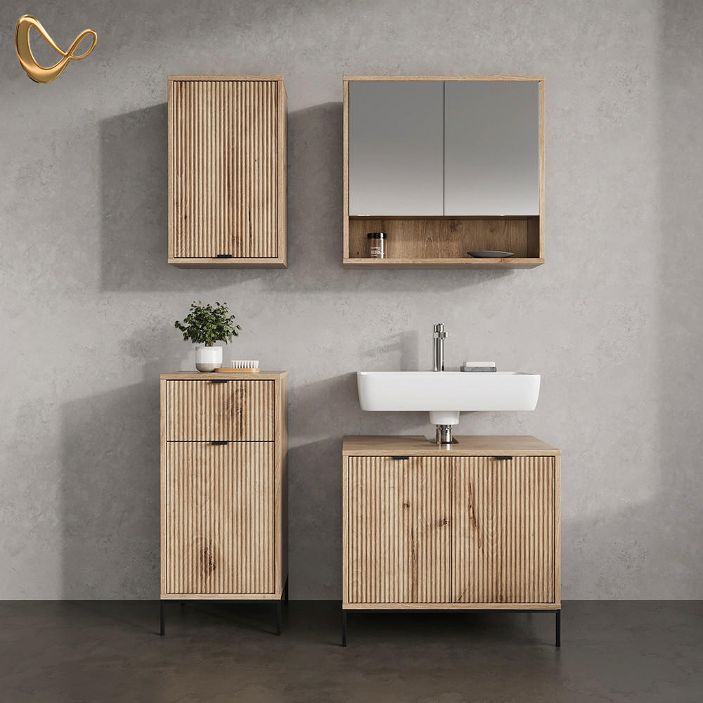 Thumbnail - Livinity® Midischrank, Eiche, Holzwerkstoff, 3 Fächer, 1 Schubladen, Rechteckig, 40x87x35 cm, Badezimmer, Badezimmerschr...