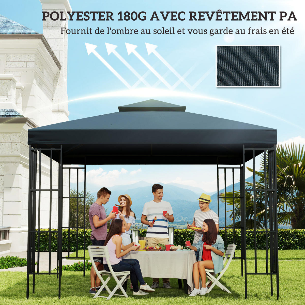 ERSATZDACH, 3x3 m für Pavillon, dunkelgrau, Polyester 180 g/m² - Multicolor, Textil (300/1/300cm) - FORIOUS