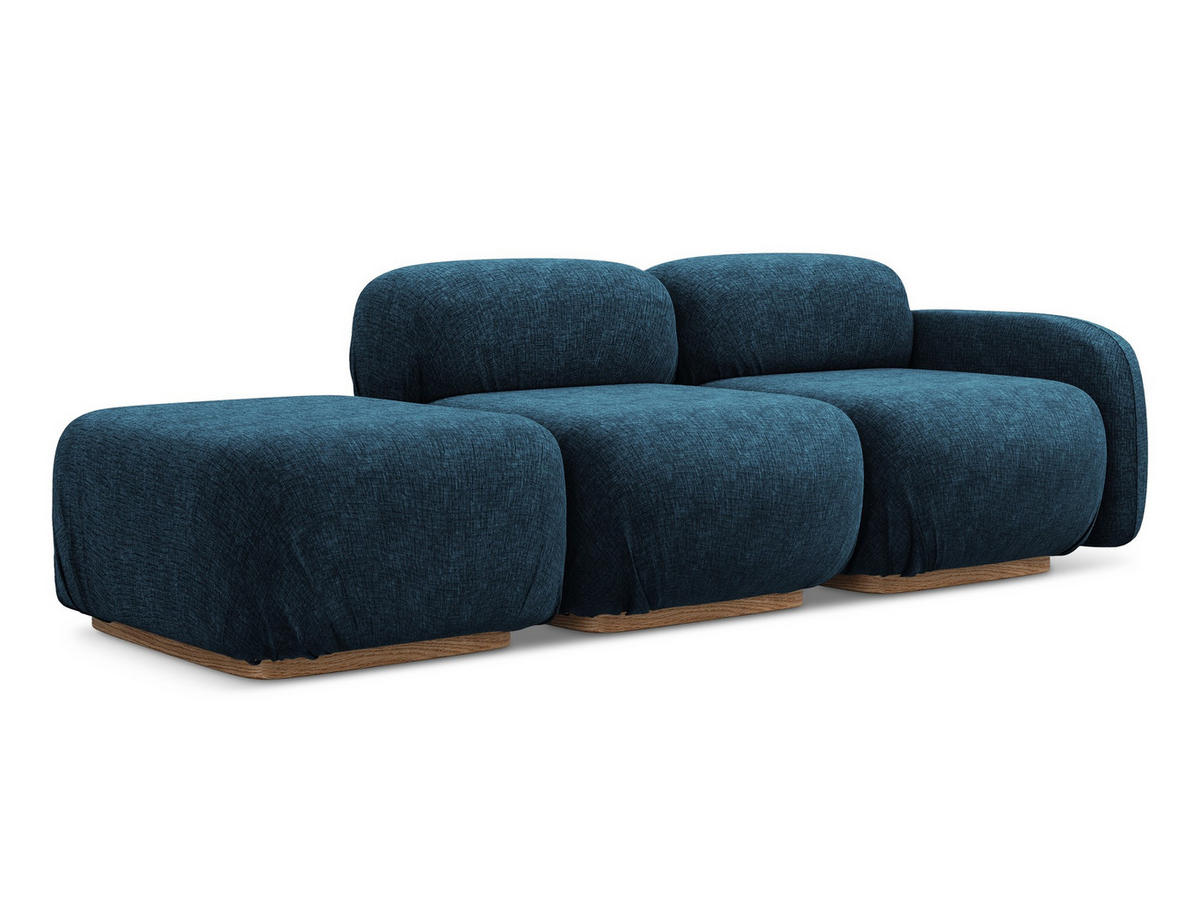 3-SITZER SOFA Links Chenille Stoff Blau - Blau/Braun, Holz/Textil (258/73/95cm) - Makamii
