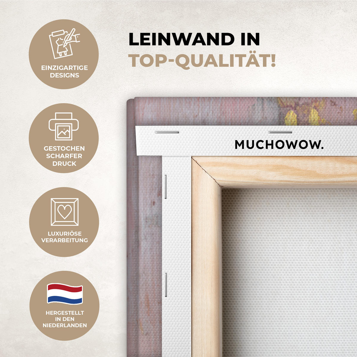 LEINWANDBILD Malerei - Blumen - Rustikal - Rosa Deko Groß 90x90 cm - Altrosa, Textil (90/90cm) - MuchoWow