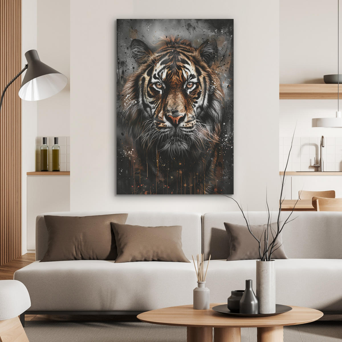 AKUSTIKPANEEL Tiger - Tiere - Porträt - Luxus - Schwarz 70x100 cm - Braun, Textil (70/0.9/100cm) - MuchoWow