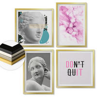 WANDBILDER 4er Set - 50x50 cm & 40x60 cm Goldrahmen - Abstrakte Aquarellskulptur - Goldfarben, Kunststoff (50/50cm) - ArtPrintCave
