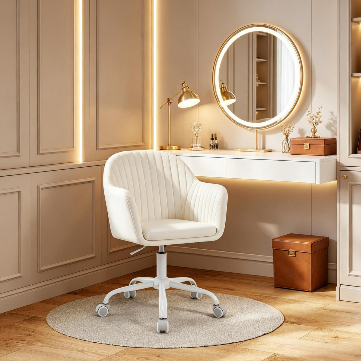 BÜROSTUHL in Cremeweiß 40x56x87 cm aus Samt, höhenverstellbar und drehbar - Creme, Metall (56/87/40cm) - IVMEU