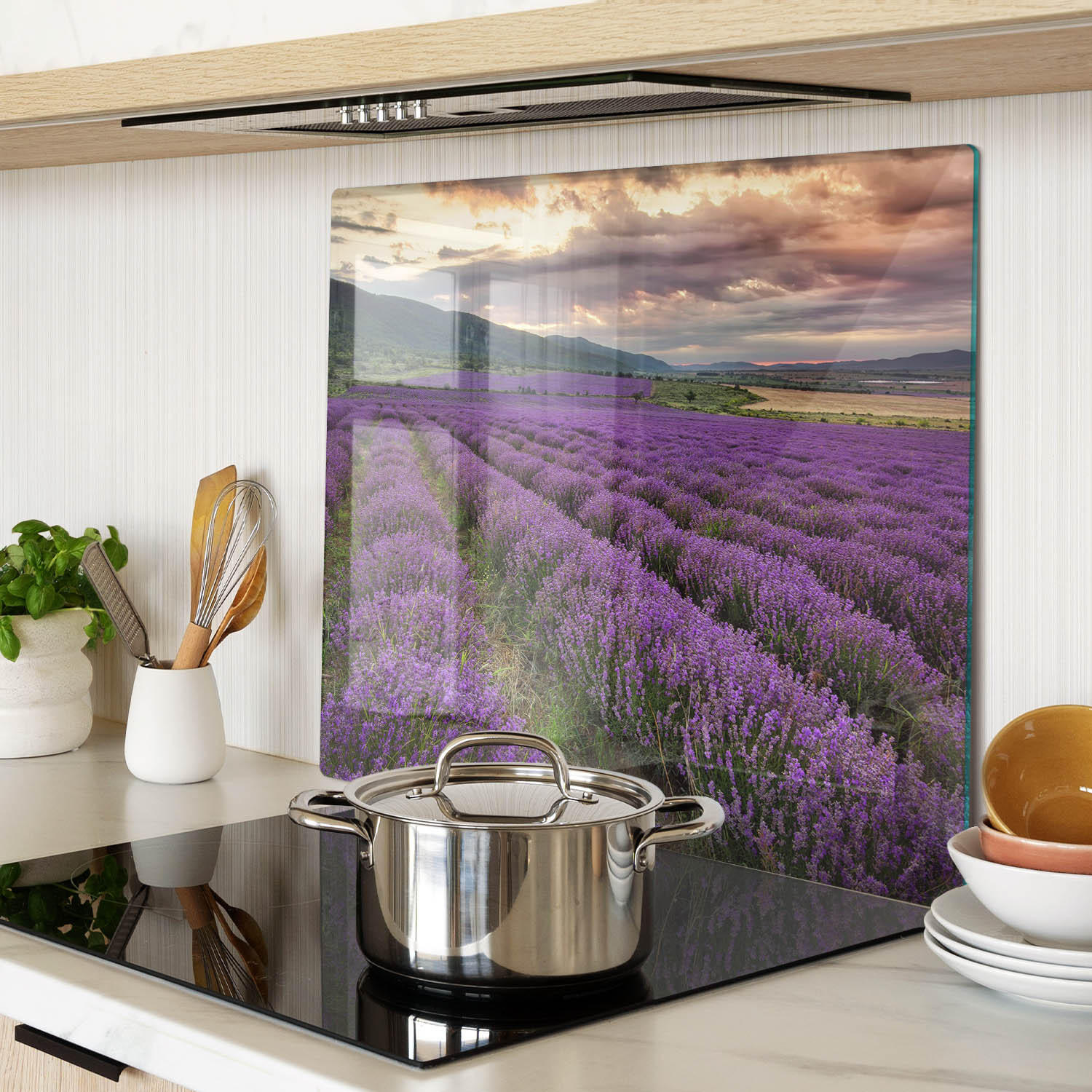 GLASPLATTE 60x52 cm Lavendelfeld - Lila, Glas (60/0.4/52cm) - TULUP