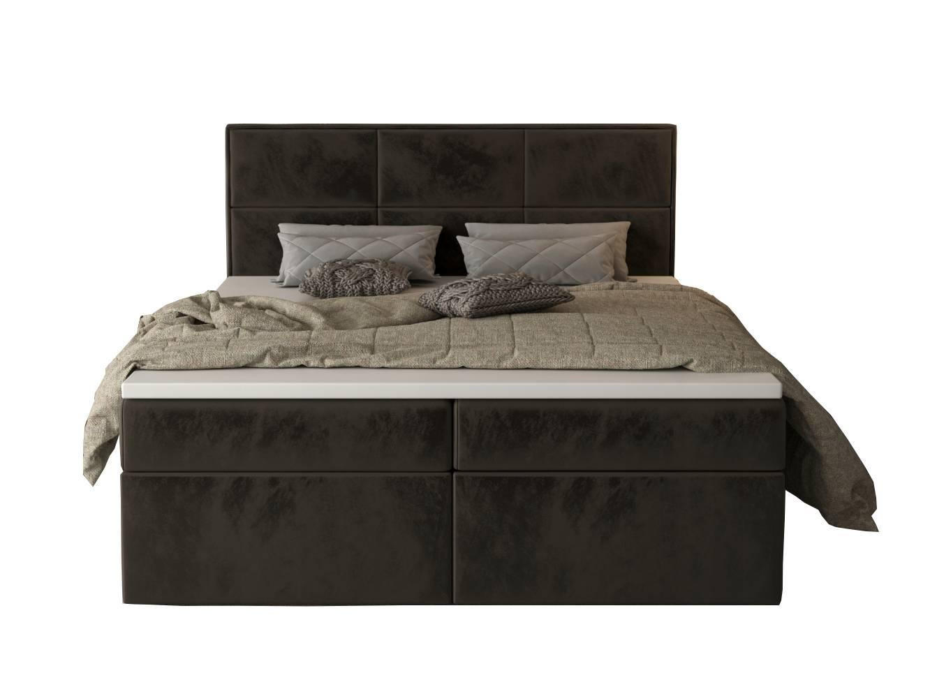 BOXBETT Gallese 160/200 cm in Braun – mit Bettkasten und Topper - Schwarz/Braun, Holz/Holzwerkstoff (160/200cm) - AX Living