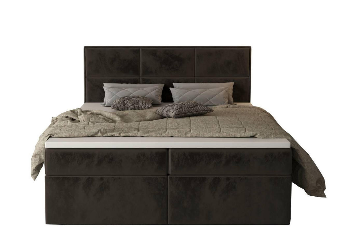 BOXBETT Gallese 160/200 cm in Braun – mit Bettkasten und Topper - Schwarz/Braun, Holz/Holzwerkstoff (160/200cm) - AX Living