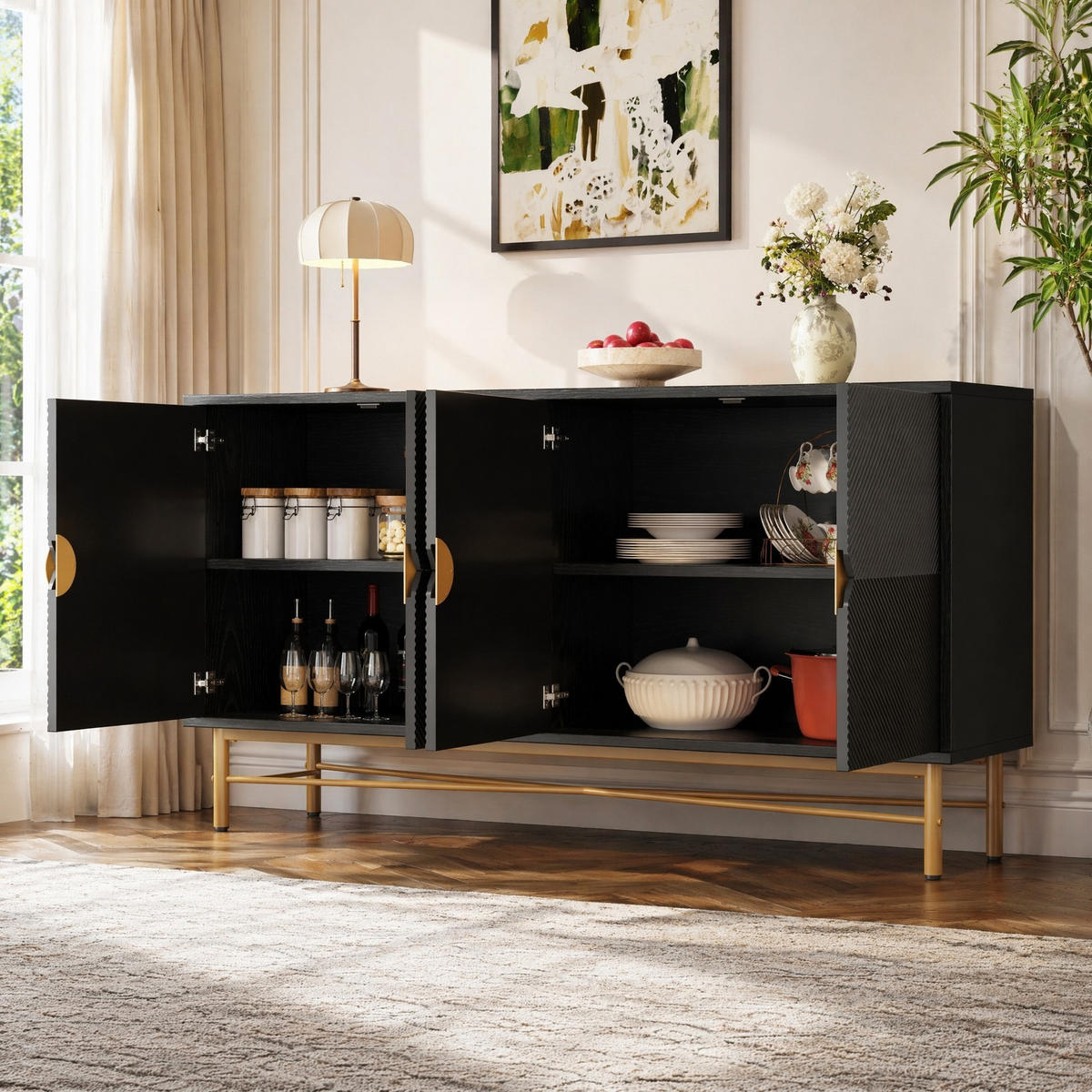 SIDEBOARD in Schwarz 160x40x82 cm mit 4 Türen und Soft-Close-Funktion - Schwarz, Holzwerkstoff (40/82/160cm) - IVMEU
