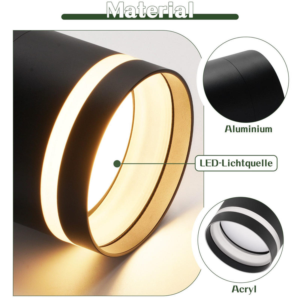 AUFBAUSTRAHLER Adams II 8.5/8.5/9.5cm - Schwarz, Metall (8.5/8.5/9.5cm) - Nettlife