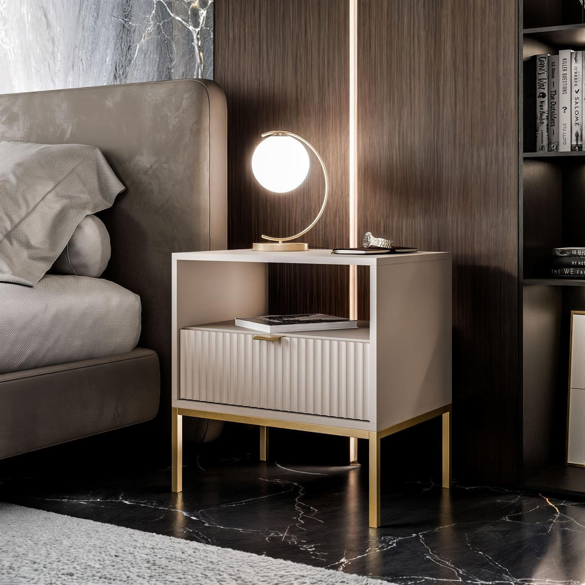 NACHTTISCH CORTADO GOLD S54 KASCHMIR - Beige, Holzwerkstoff (54/56/39cm) - Lookway