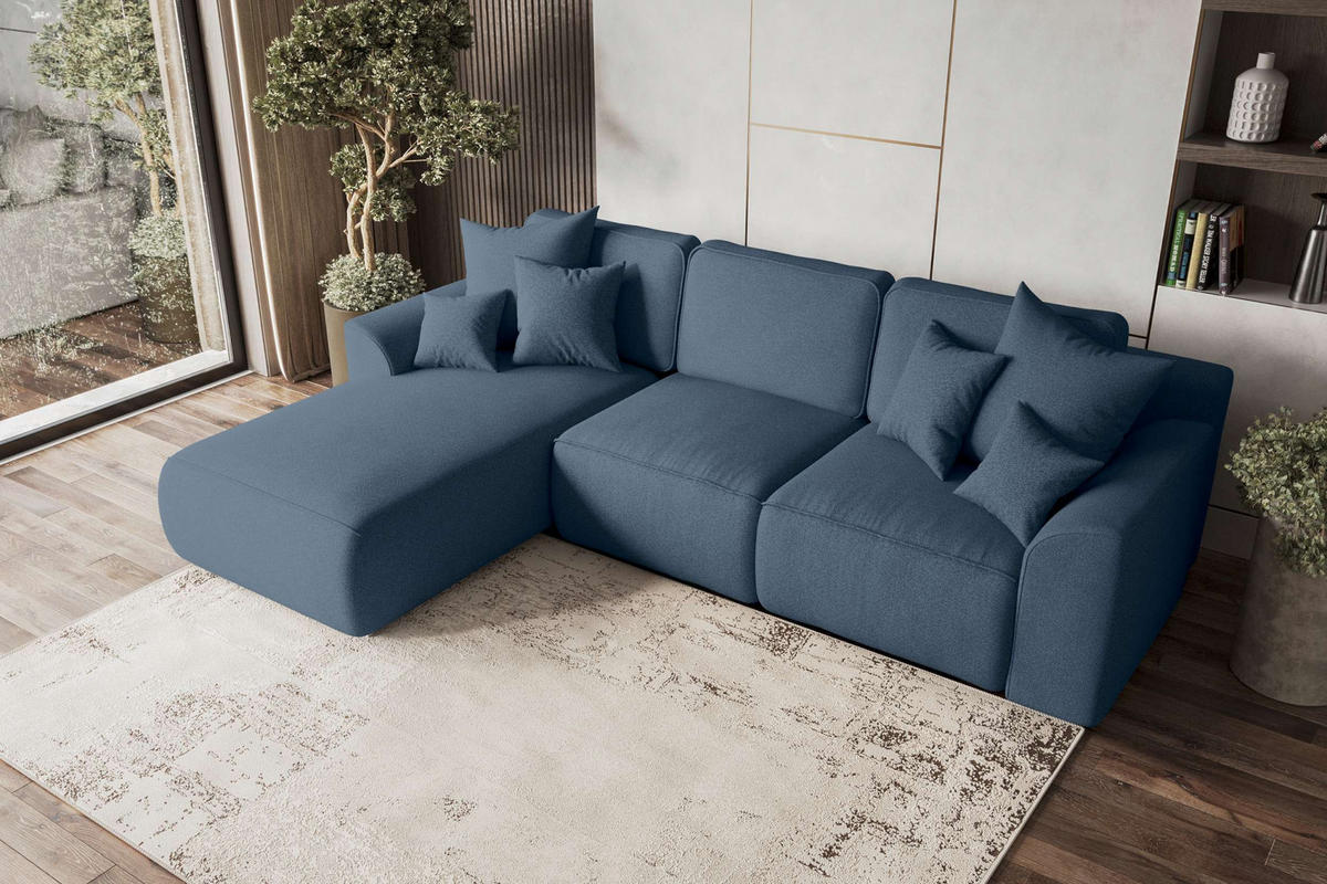 ECKSOFA GUSTO Strukturstoff Dunkelblau Links inkl. Schlaffunktion - Chromfarben/Dunkelblau, Kunststoff/Textil (194/295cm) - 99rooms