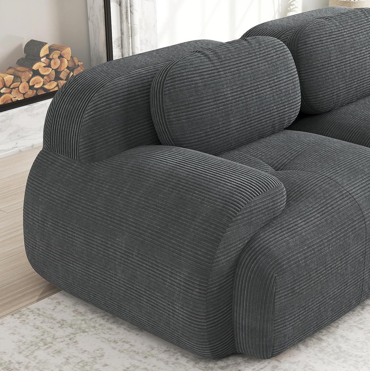 ECKSOFA 388/178/70 cm in Grau aus Cord mit Chaiselongue - Grau, Textil (178/388cm) - Flora Grace