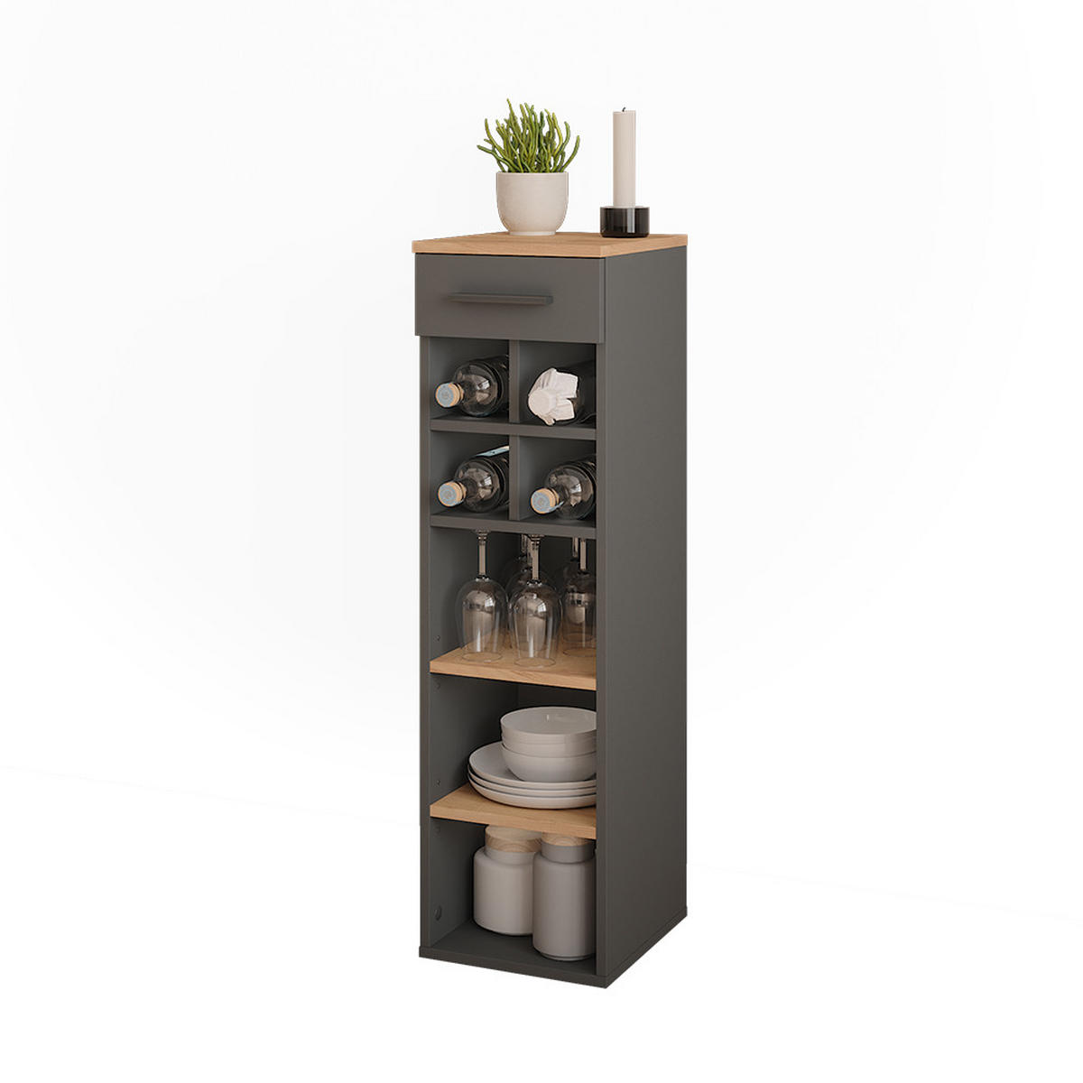 WEINREGAL Repose Goldkraft Eiche/Anthrazit 30 x 106 cm - Anthrazit/Eiche Wotan, Holzwerkstoff (30/106/34.5cm) - Vicco