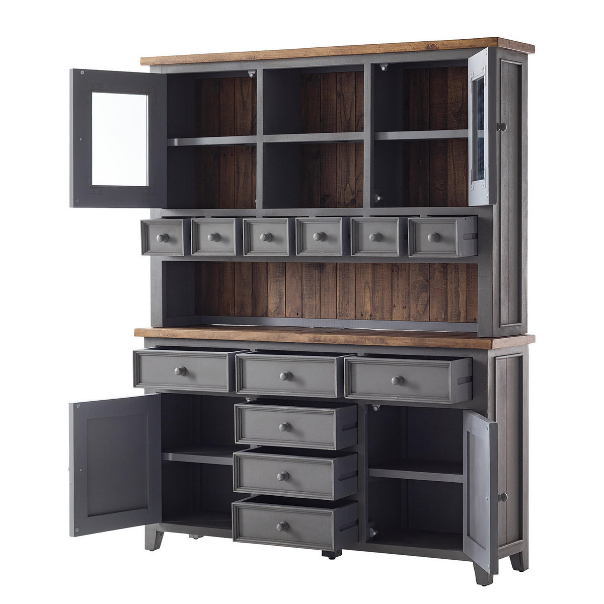 BUFFETSCHRANK - Kiefer massiv - Grau, Holz (159/200/40cm) - home24
