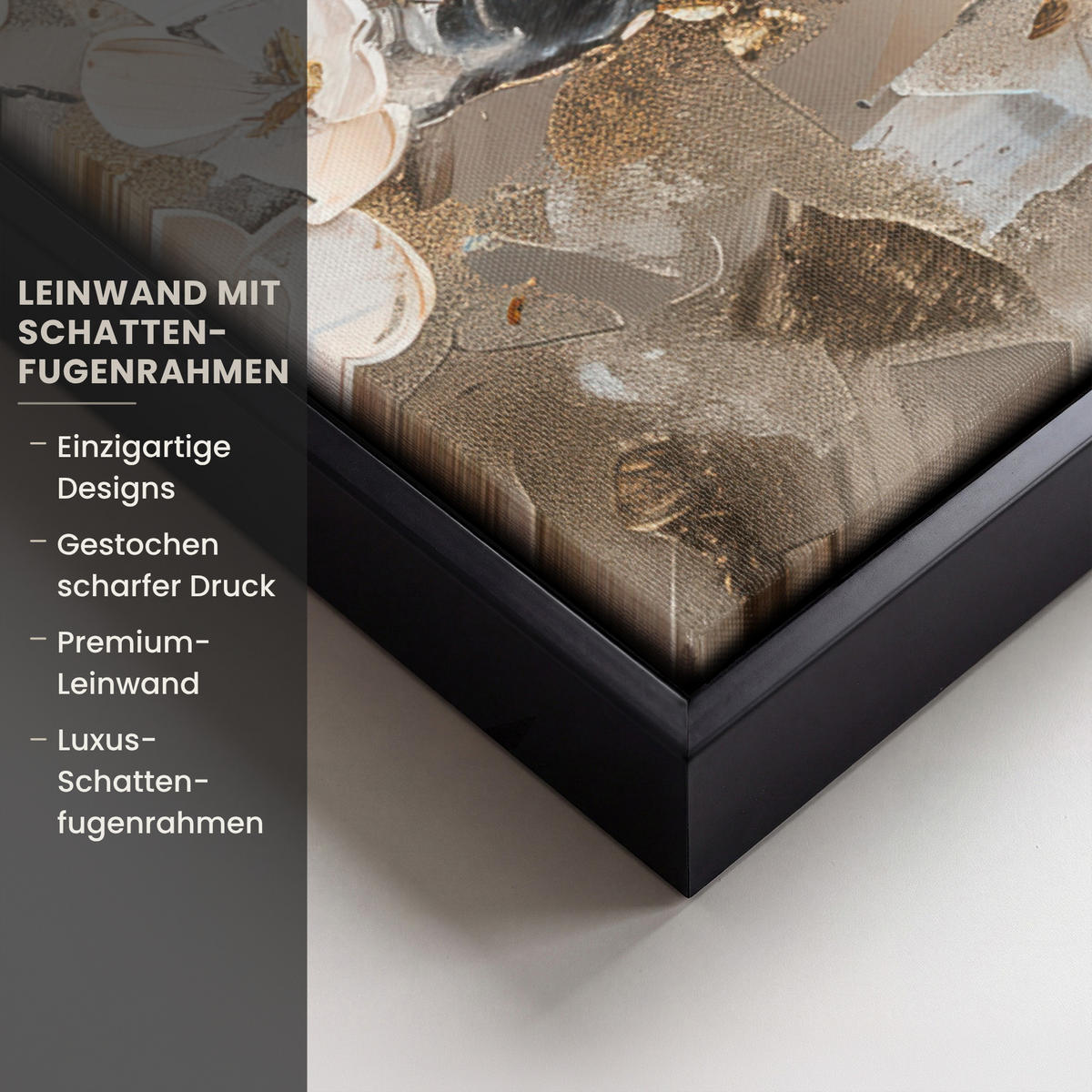 LEINWAND Bilder mit Rahmen - Blumen - Weiß - Gold - Beige - Luxus - 70x100 - Greige, Textil (70/100cm) - MuchoWow