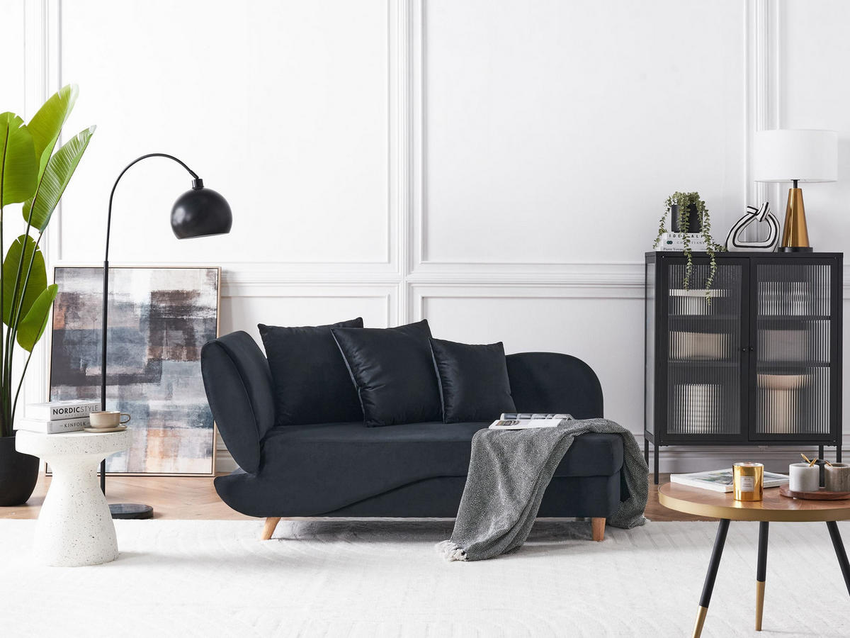 CHAISELONGUE-LINKSSEITIGE Schwarz Meri - Schwarz/Braun, Textil (155/76/69cm) - Beliani