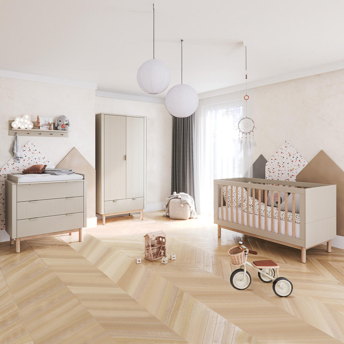 POKOJ PRO MIMINKO 3DÍLNÝ Miloo Šampaňské - béžová, kompozitní dřevo (143.5/87.5/75cm) - Petits-meubles