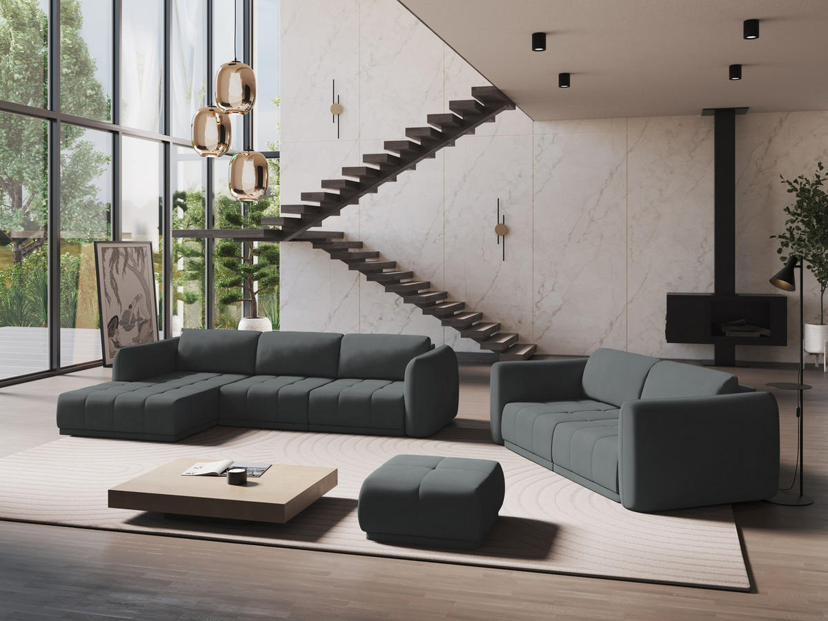 ECKSOFA Links Chenille Stoff Grau - Schwarz/Graphitfarben, Kunststoff/Textil (170/290cm) - Makamii