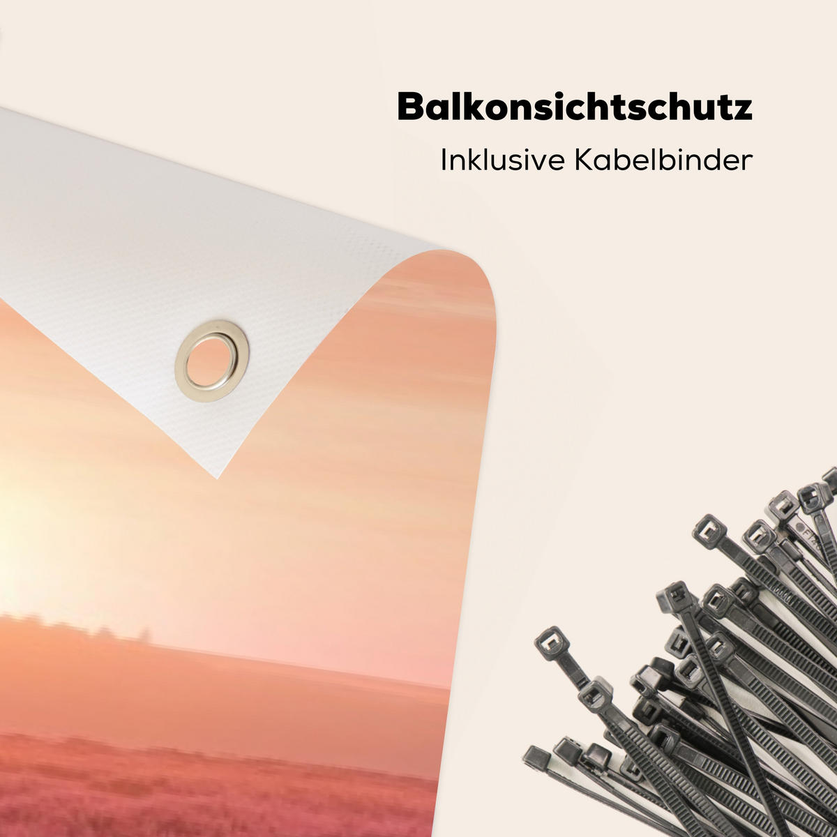 BALKON-SICHTSCHUTZ Baum - Heidekraut - Sonnenaufgang - Flieder, Kunststoff (300/75cm) - MuchoWow