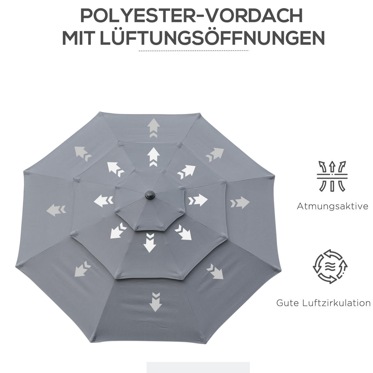 SONNENSCHIRM, Polyester, Stahl, ABS, Dunkelgrau - Dunkelgrau, Metall (265/265cm) - Outsunny