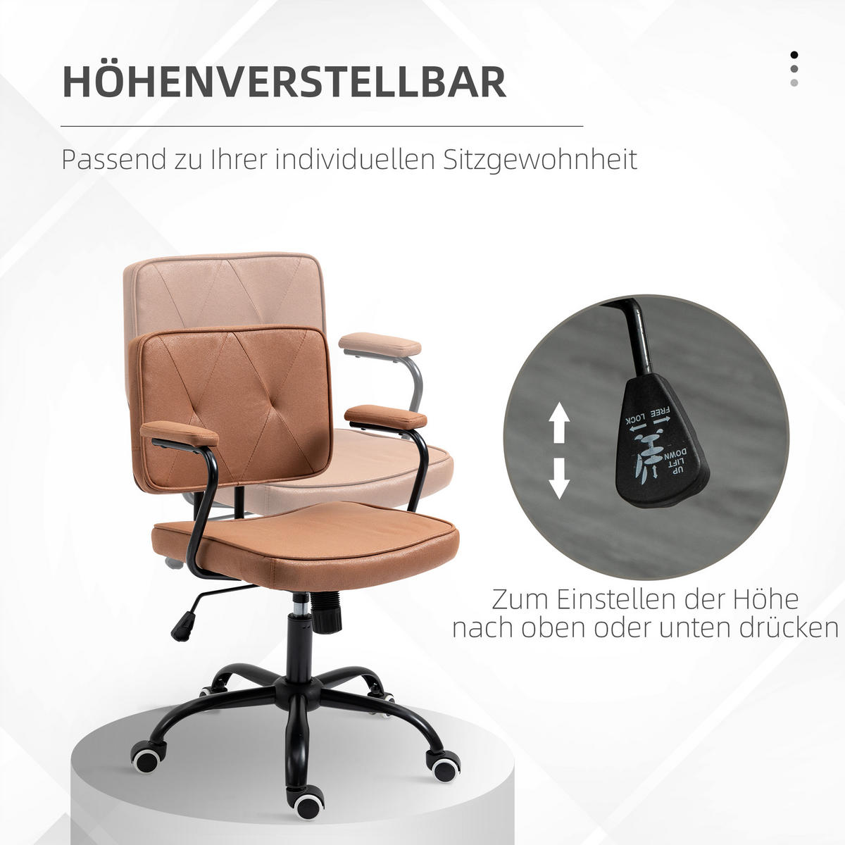 BÜROSTUHL mit Rollen, Drehstuhl, Braun - Braun, Metall (58/91/61cm) - Vinsetto