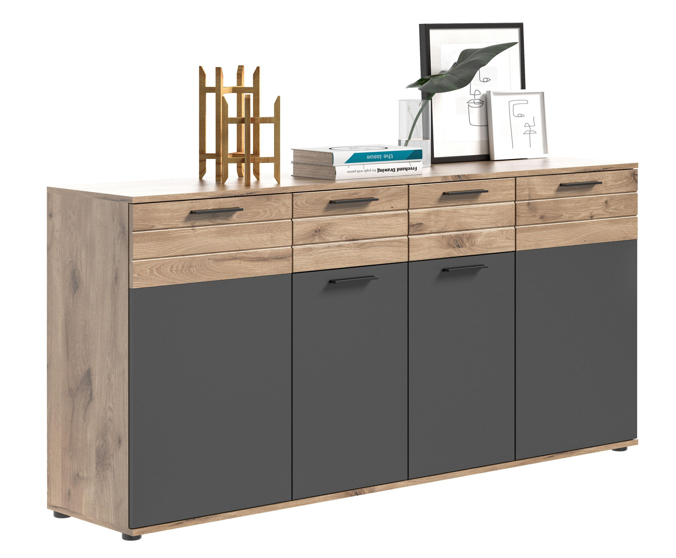 KOMMODE ( 180x87x40 cm) in Nox Oak Nachbildung und Basalt grau Nachbildung - Eichefarben, Holzwerkstoff (180/87/40cm)