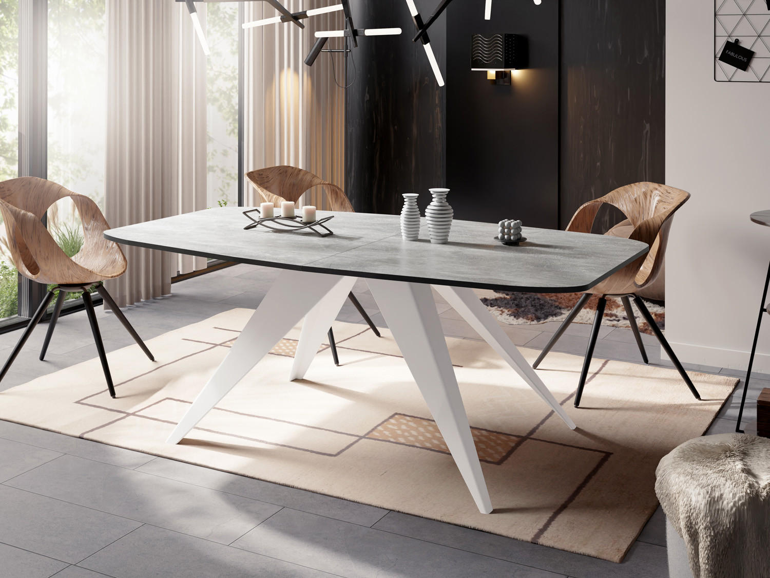 ESSTISCH Fatina rechteckig ausziehbar, Grauer Beton 180-218/90/76 cm - Hellgrau/Weiß, Holzwerkstoff/Metall (180/90/76cm) - WFL GROUP