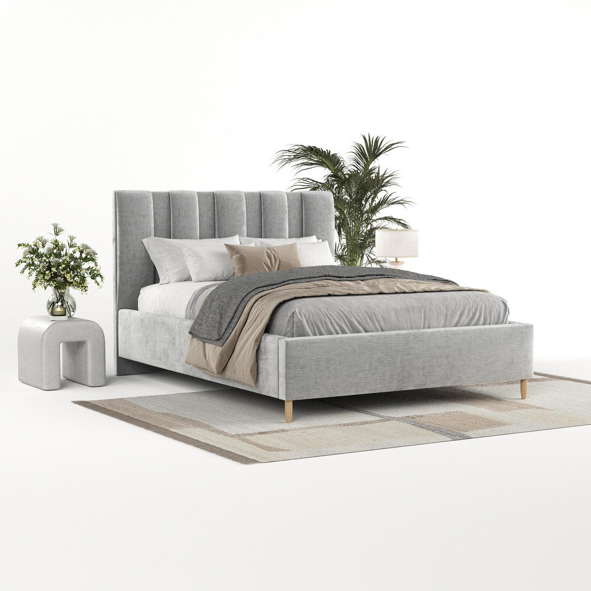 POLSTERBETT Loom 140/200 cm Hellgrau im Lotta Stoff - Hellgrau/Naturfarben, Holz/Holzwerkstoff (140/200cm) - AltaBeds