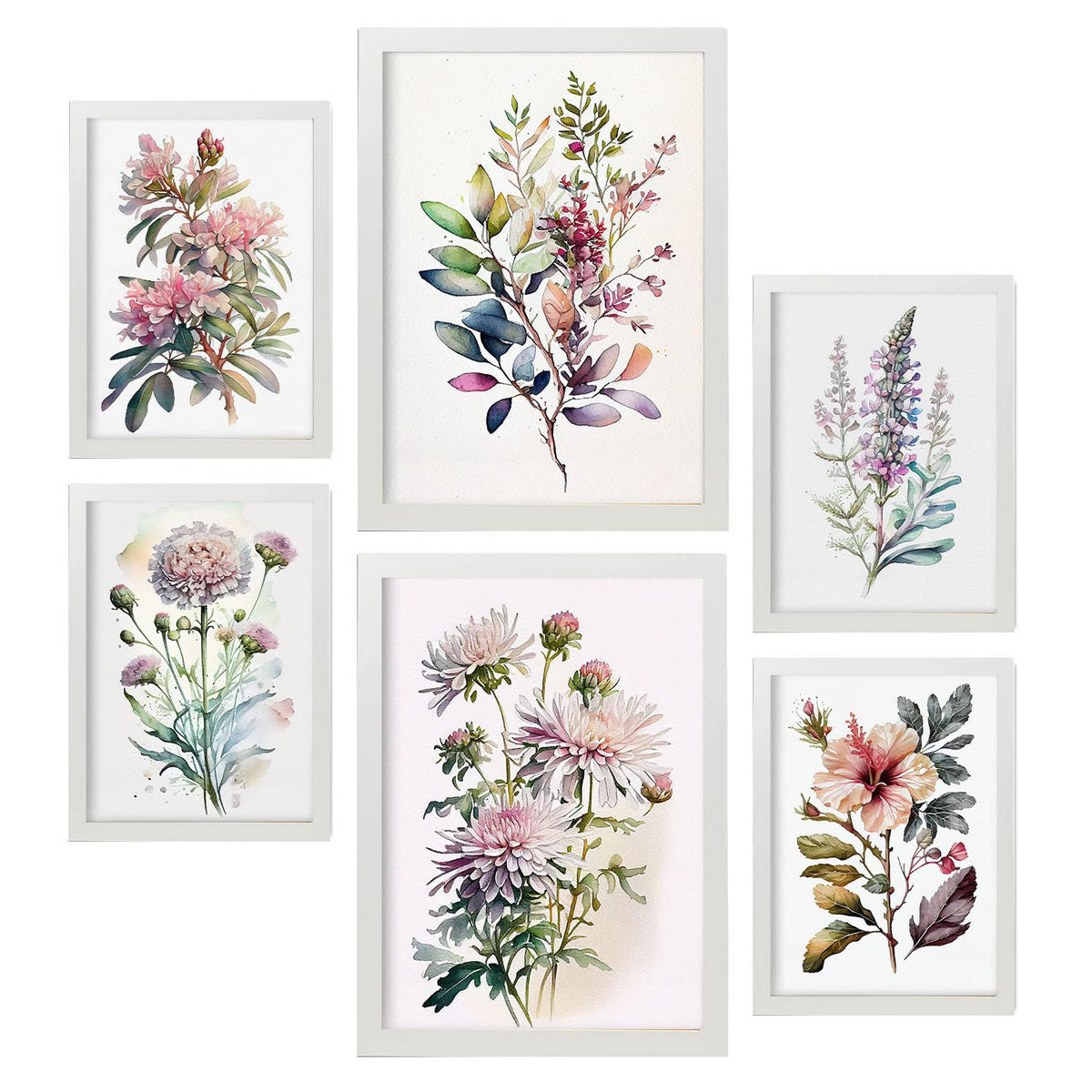 POSTER Set Mit 6 Feldblume Größe A3 & A4 Weißer Rahmen - Weiß, Papier (29.7/1cm) - Nacnic
