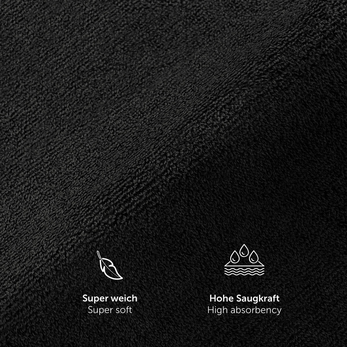 HANDTUCH 8-teilig, 2x Badetuch 70/140 + 4x Handtuch 50/100 + 2x Gästetuch 30/30 + 2x Waschlappen 15/20 cm, Schwarz - Schwarz, Textil (70/140cm) - Blumtal