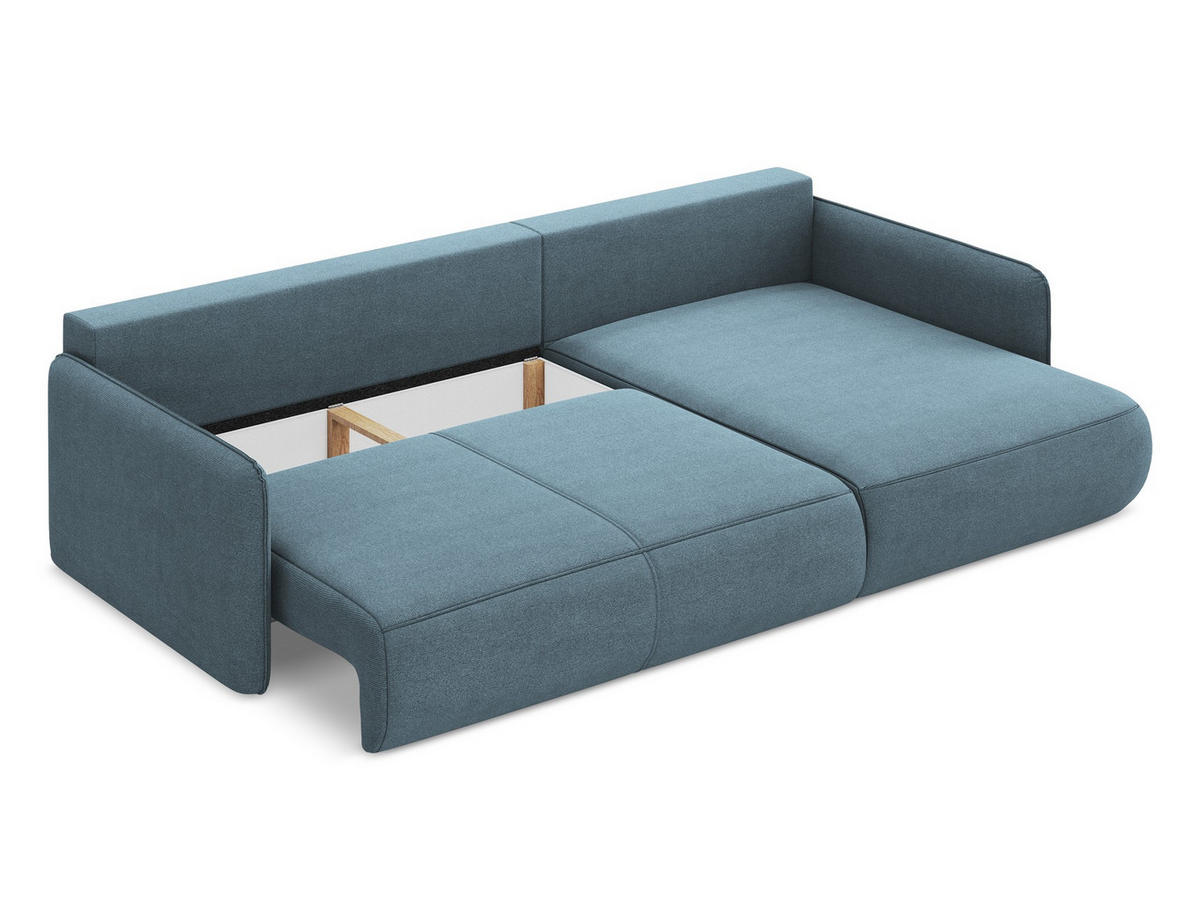 ECKSOFA mit Schlaffunktion Strukturstoff Stoff Blau - Blau/Schwarz, Kunststoff/Textil (240/148cm) - Makamii