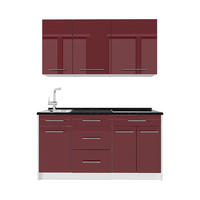 SINGLEKÜCHE Fame-Line, Bordeaux Hochglanz/Weiß, 150 cm, AP Anthrazit - Bordeaux/Weiß, Holzwerkstoff (150/82/60cm) - Vicco