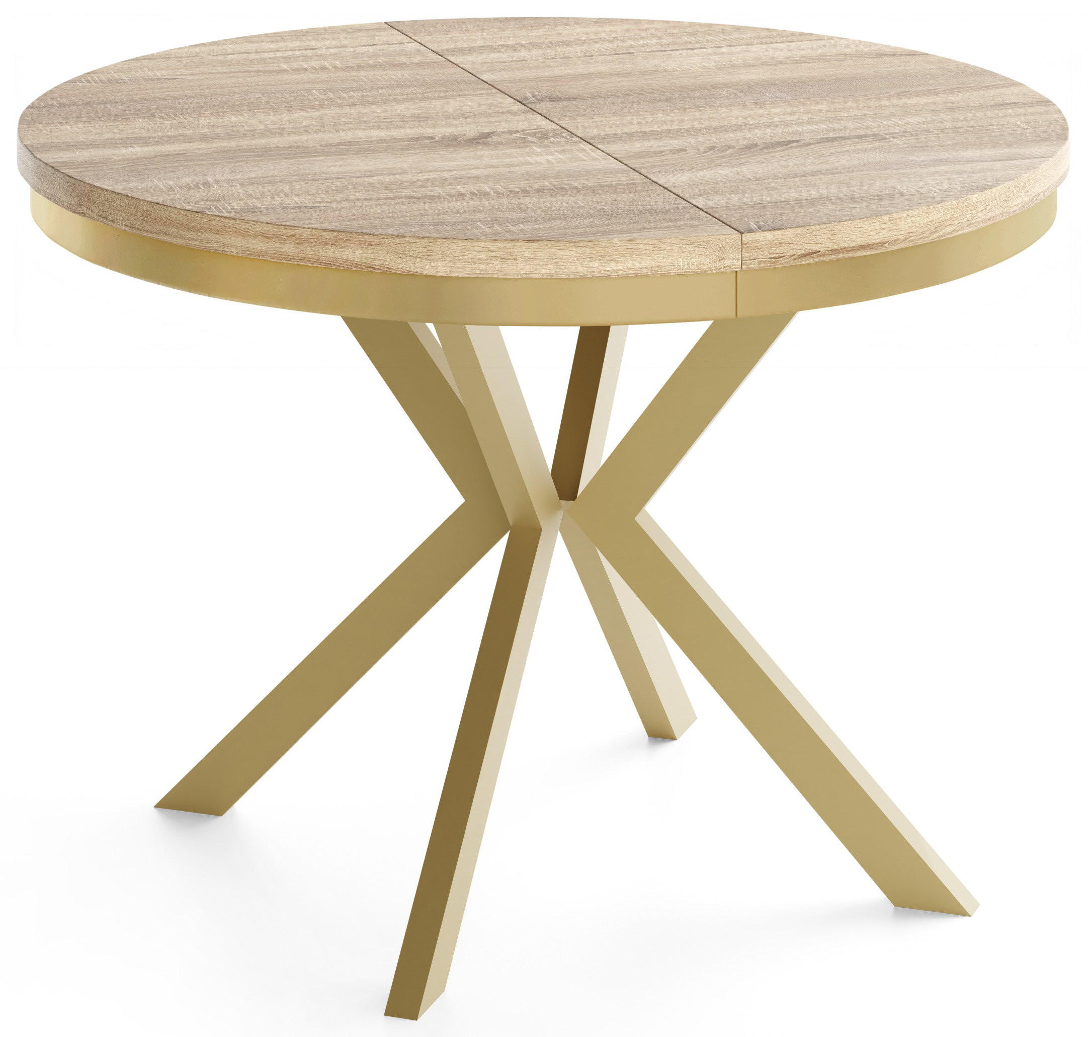 ESSTISCH Dina runder ausziehbarer, Sonoma Eiche 100-180/100/76 cm - Goldfarben/Braun, Holzwerkstoff/Metall (100/180/76cm) - WFL GROUP