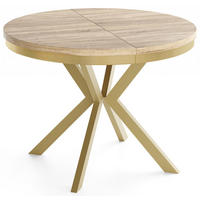 ESSTISCH Dina runder ausziehbarer, Sonoma Eiche 120-200/100/76 cm - Goldfarben/Braun, Holzwerkstoff/Metall (120/200/76cm) - WFL GROUP