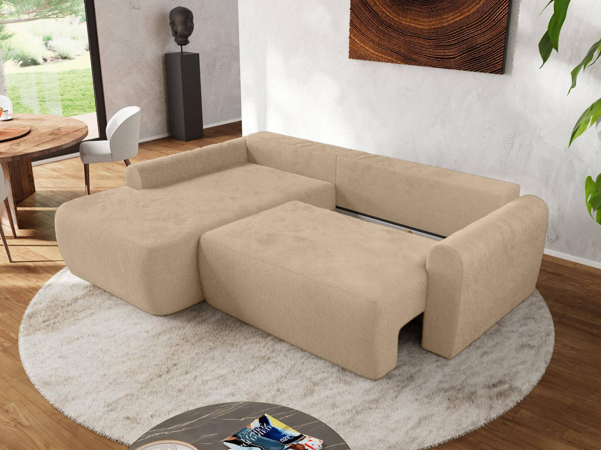 ECKSCHLAFSOFA CUBO L Beige Plüsch - links - Beige/Schwarz, Kunststoff/Textil (273/187cm) - MKS