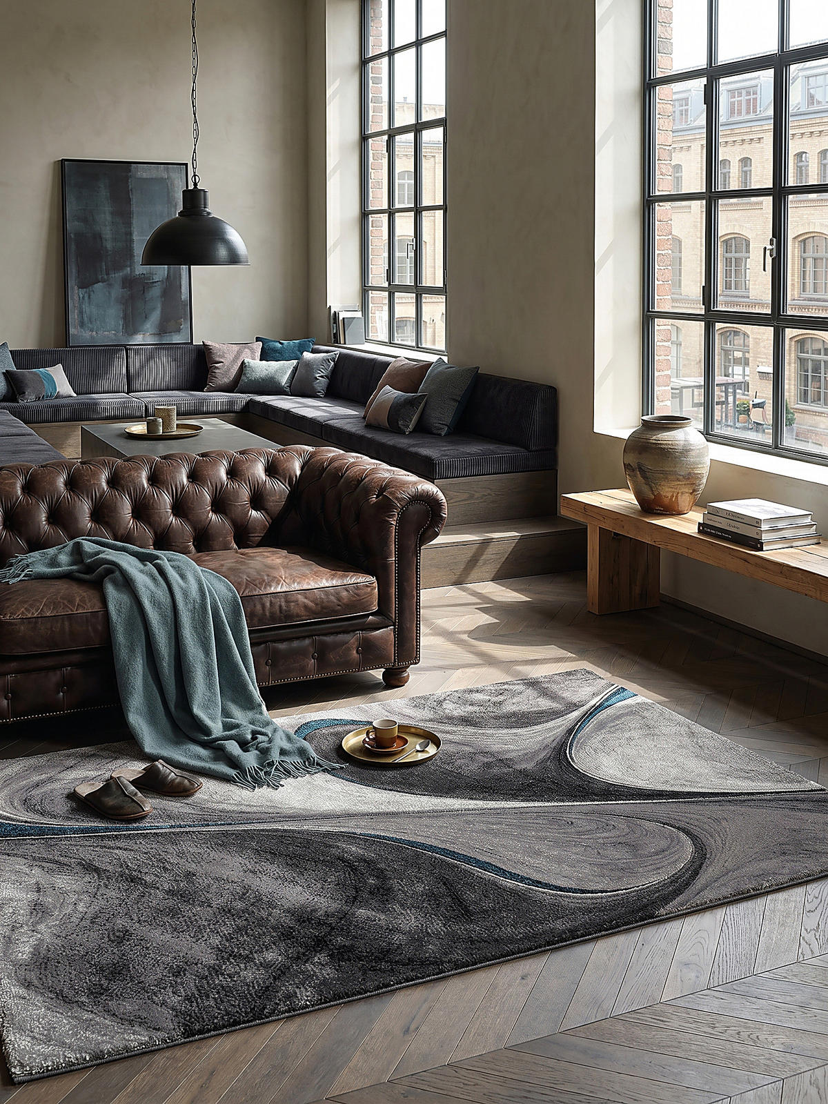 KURZFLORTEPPICH Abstrakt BIENO Polypropylen Grau 160 x 230 cm - Grau, Textil (160/230cm) - KADIMA DESIGN