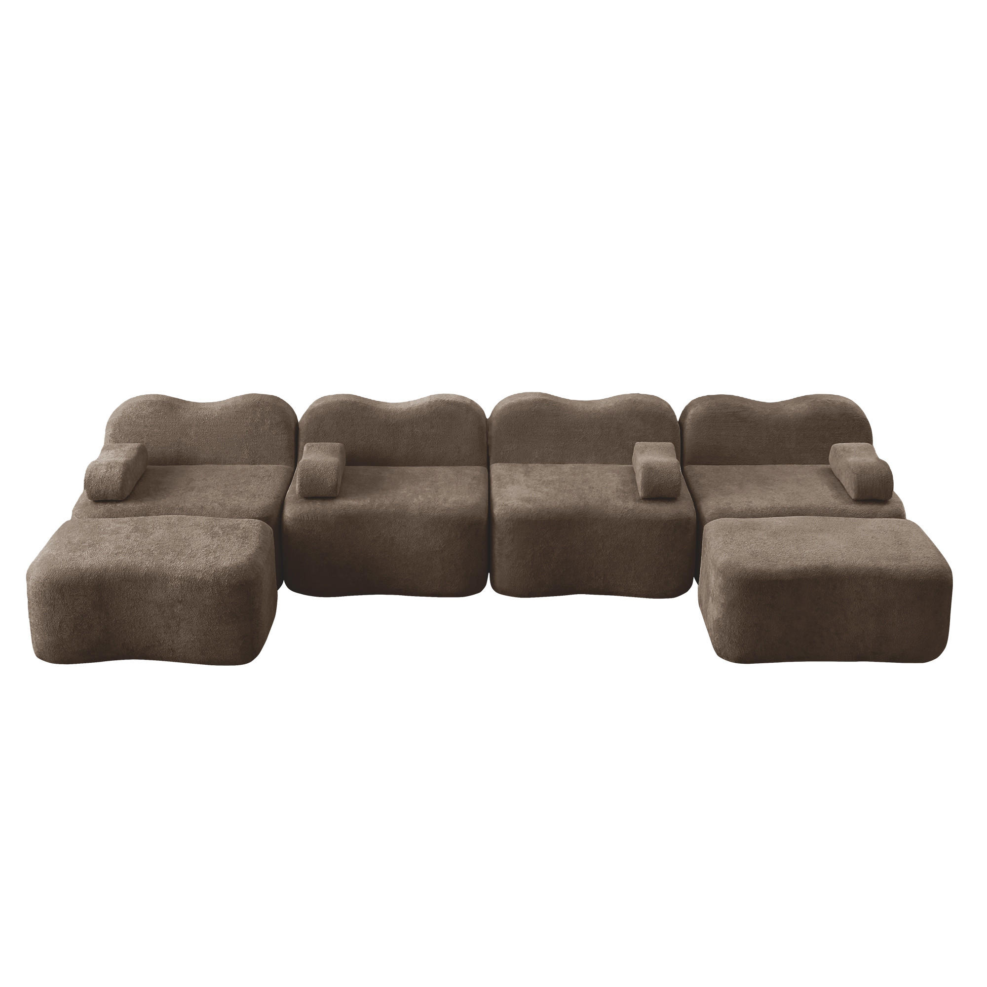 WOHNLANDSCHAFT Samt Braun mit 2 Hocker - Braun, Textil (384/70/167cm) - WISHDOR