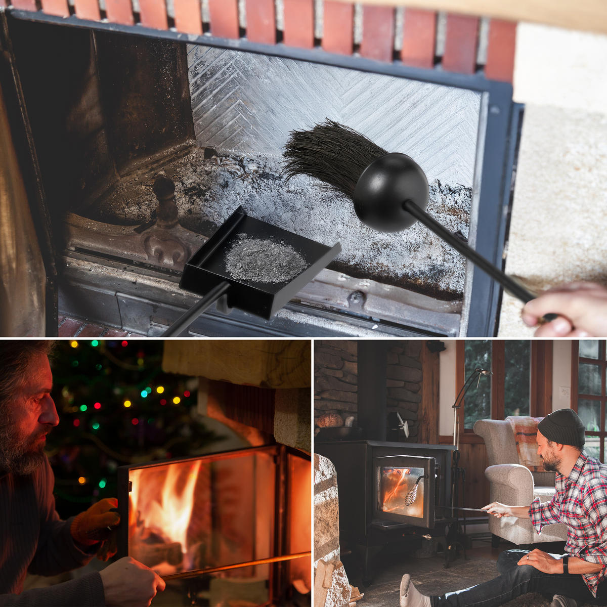 5-DIELNA súprava na krb - čierna, kov/textil (17/42/9cm) - Relaxdays