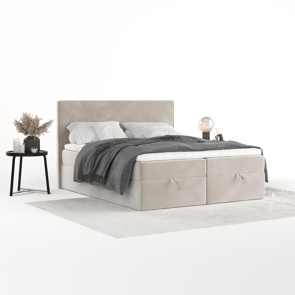 BOXBETT Velma 180/200 cm Hellbeige im Paros Stoff - Beige/Schwarz, Holz/Holzwerkstoff (180/200cm) - AltaBeds