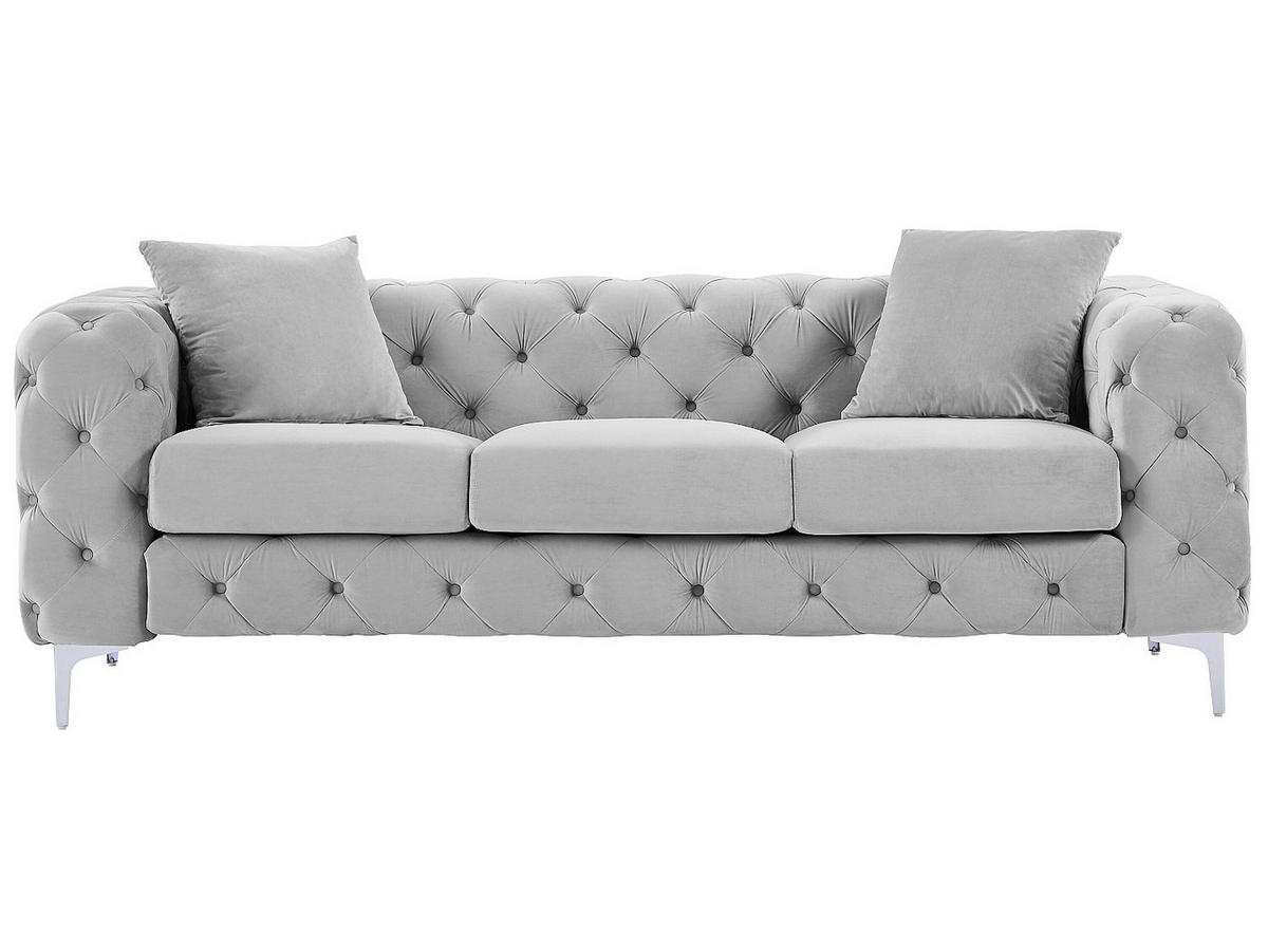 SOFA 3-Sitzer & Sessel - Hellgrau - Samt - EDWINA - Hellgrau, Textil (91/76/220cm) - Vente-Unique