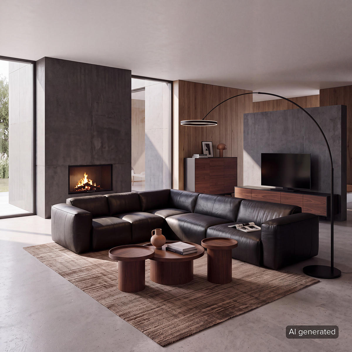 ECKSOFA mit Rundecke - Schwarz, Leder/Kunststoff (325/260cm) - home24