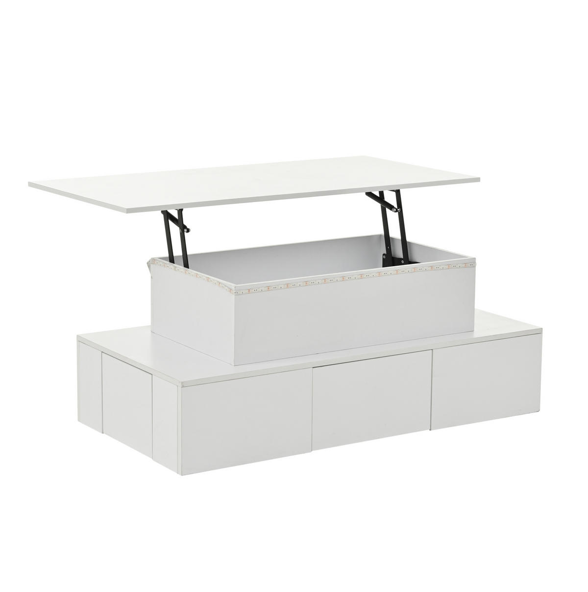COUCHTISCH 100/50/40 cm mit Liftfunktion, LED-Beleuchtung, 4 Schubladen und verstecktem Stauraum, Weiß - Weiß, Holzwerkstoff (100/50/40cm) - Modfu