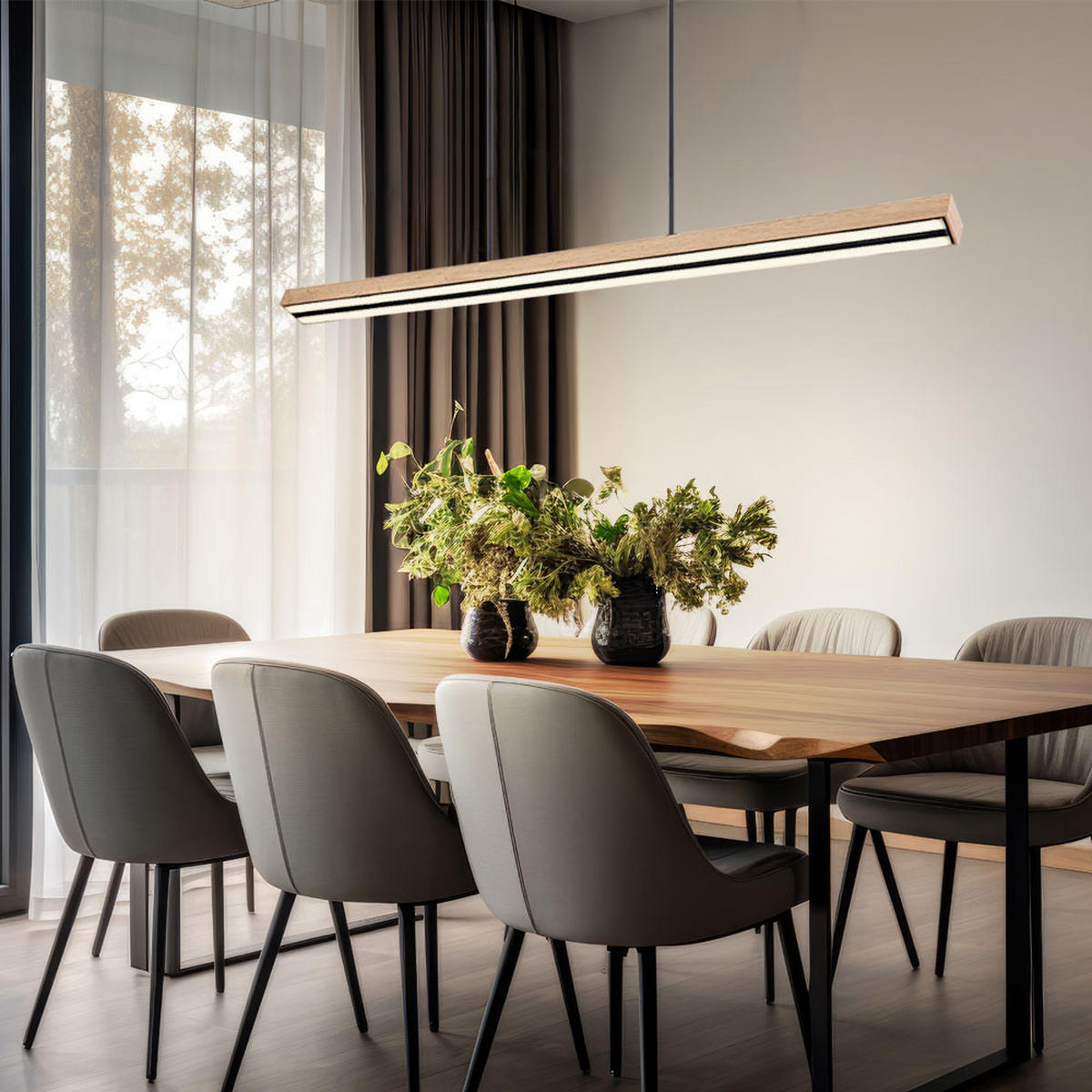 LED HÄNGELEUCHTE Doro Holzoptik Braun - Braun, Metall (101/7.5/120cm) - Globo Lighting